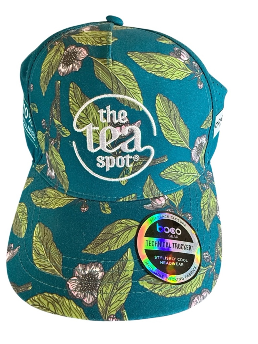 BOCO Gear The Tea Spot Floral Trucker Hat Teal Pink Technical Running Cap OSFA
